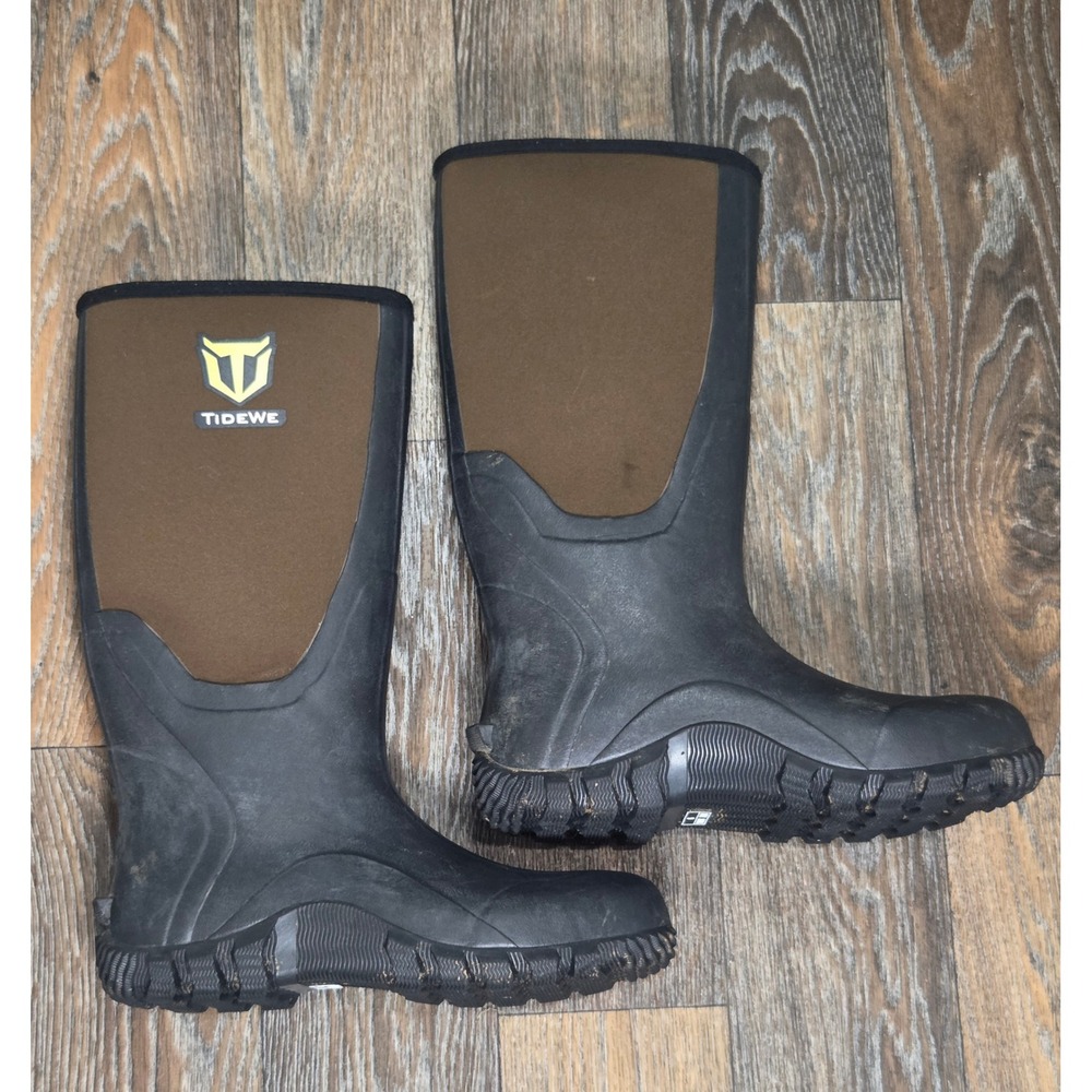 TideWe Mens Size 9 Hunting Boots Brown Black Rubber Neoprene Steel Shank